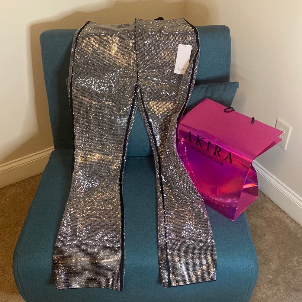 Akira black silver flare leg pant size xl